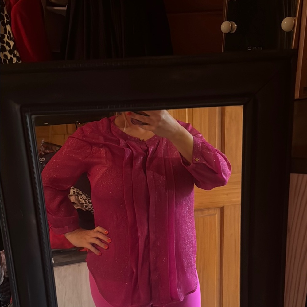 Liz Claiborne Pink Ruffled Bib Collar Blouse